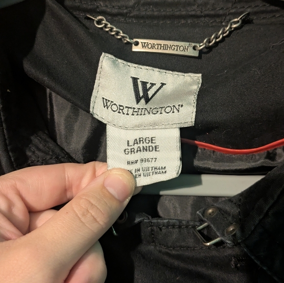 Women's Black Trench Coat Pea Coat Knee Length Worthington Size Large - Picture 2 of 11